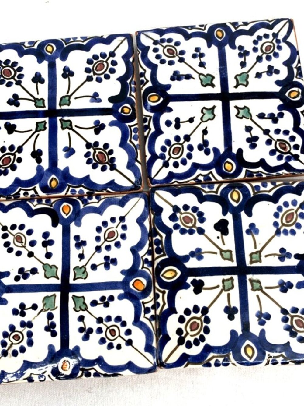 Moroccan Coasters Red Clay Hand Painted Set Of 4 Handcrafted 3.75"